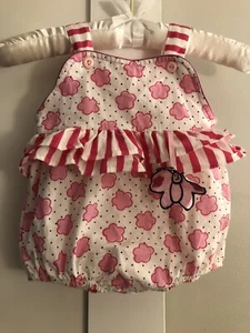 Vintage Baby Mädchen Bubble Strampler gestreift Blumen 6-9 Monate rosa weiß Hush Puppies - Bild 1 von 4
