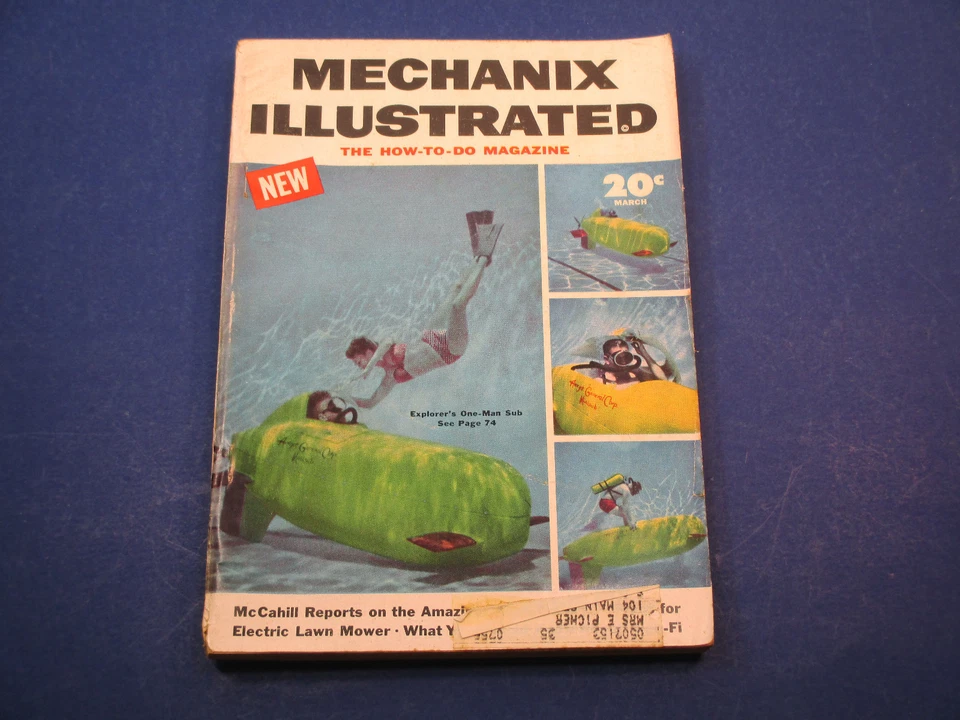 Mechanix Illustrated Magazine, March 1954, Explorers One Man Sub Electric Mower Foto 1 de 1