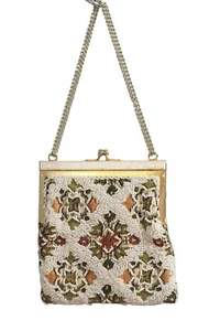 Vintage R.N. Beaded Tapestry Evening Purse Hand Bag Gold Chain Strap Hong Kong - Picture 1 of 18