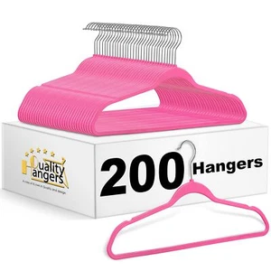 Quality Hangers 200 Pack Slim Plastic Hangers for Clothes - Sturdy Non-Velvet... - Picture 1 of 9