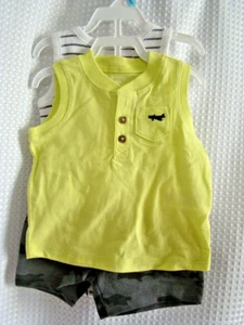 Carter's Baby Boy 3PC Airplane Shirt Camo Shorts+Stripe Bodysuit Set Size 6M NWT - Picture 1 of 5
