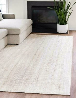 Rug 100% Natural Jute Rectangle Braided Floor Mat Handmade Reversible White Rug - Image 1 of 4