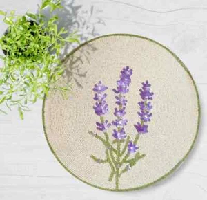 Set of 6, Handmade beaded spring lavender flower placemats - Picture 1 of 2