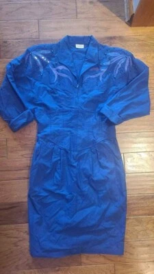 Винтажный Neiman Marcus вышитый мини синий Western украшенное платье  - Изображение 1 из 4