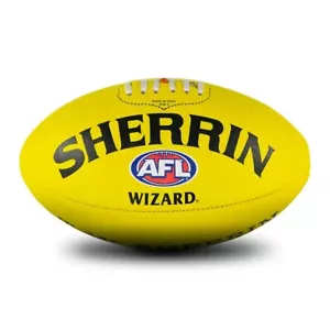 Sherrin AFL Wizard Leather Football Yellow full size 5 - Aussie Rules Football - Picture 1 of 2