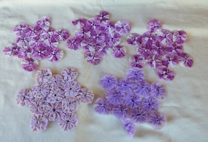 5 VTG Purple Fabric Hand Sewn Craft Yo Yo's Snowflake Shapes 6 1/2” x 6” - Picture 1 of 14