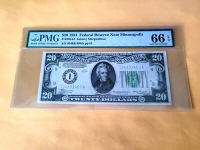 1934 $20  Federal Reserve Note FRN FR#2054-I  PMG 66 EPQ GEM UNC - Image 1 of 2
