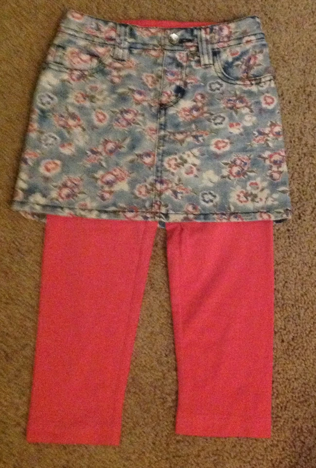 NWT MUDD Girls Denim Jean Skirt Capris Leggings Set Floral Pink 4, 5, 6, or 6X - Image 1 of 1