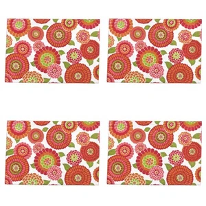 Juego de 4 manteles individuales de cocina comedor con estampado floral de algodón Zinnia audaz - Imagen 1 de 2