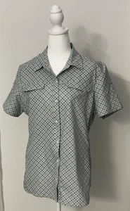 REI Damen Shirt Button Down SS geometrisch grau belüftet Gr. L Reißverschluss Taschen - Bild 1 von 7