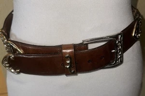 Cinturón Brighton Cuero Marrón con Metal Tono Plateado Para Mujer Talla 36 M Hecho en EE. UU. - Imagen 1 de 20