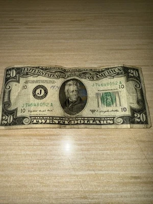 $20 1950 Series C Twenty Dollar Federal Reserve Note  Kansas. Free Shipping - Image 1 of 2