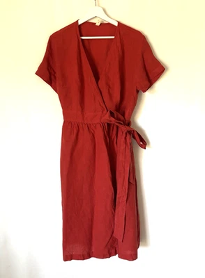 Grae Cove Dress XL Linen Orange Wrap Vneck Knee Length Short Sleeve - Image 1 of 4