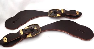 Par de arnés marrón rico correa de cuero perforador de vaca hierro latón hebilla Longhorn - Imagen 1 de 3