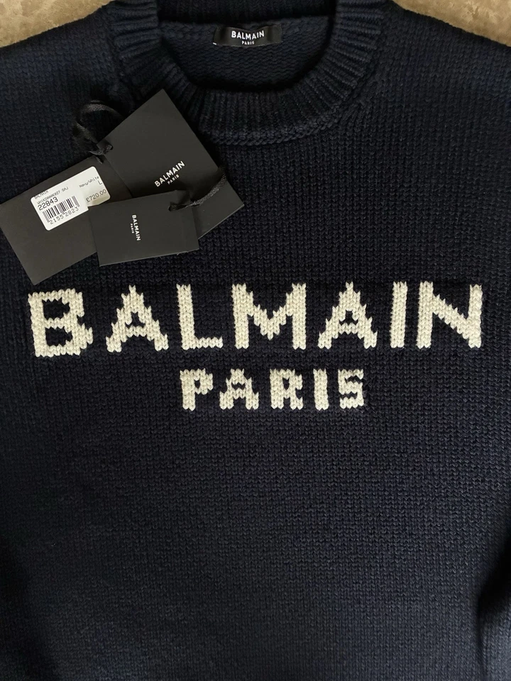 Balmain Paris Intarsia Wool Blue Jumper Size L, RRP £720+ briefly worn only once - Image 1 of 4