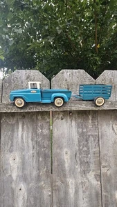 Vintage Tonka Truck w/stake Trailer Blue-green 1960's Pressed Steel - Picture 1 of 18