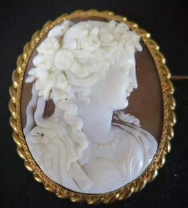 Ultrahochrelief feine antike Vintage Kamee Brosche Anhänger Bacchus 18K Gold - Bild 1 von 8