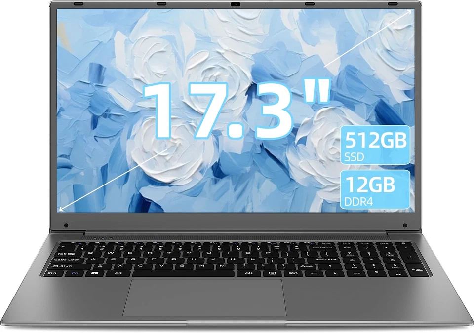 SGIN 17.3" Laptop Intel N5095 12GB DDR4 512GB SSD Dual-Core Windows 11 8000mAh