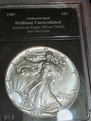 1987 AMERICAN SILVER EAGLE --CRISPY NÃO CIRCULADO E ENCAPSULADO - Imagem 1 de 2