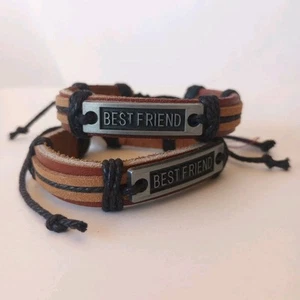 Friendship Bracelets 2pc Best Friends Set BFF Genuine Leather Handmade Bracelet - Picture 1 of 24