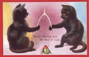 BLACK CATS. BEETLE   WISHING YOU LUCK. PULLING WISH BONE - Foto 1 di 1