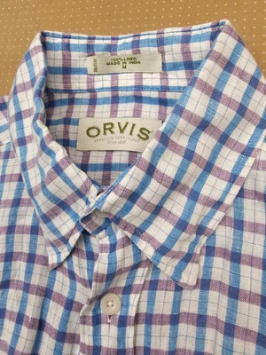 ORVIS 100% Linen Button Front Shirt Men's Size Medium Plaid Short Sleeve Plaid - Image 1 of 4