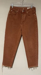Rag & Bone Alissa High Rise Barrel Leg Jeans Cropped Raw Hem Honey Brown 28 Gg22 - Picture 1 of 12