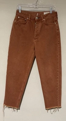 Rag & Bone Alissa High Rise Barrel Leg Jeans Cropped Raw Hem Honey Brown 28 Gg22 - Image 1 of 4