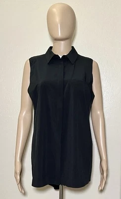 Top mediano Athleta Everlasting para mujer negro sin mangas con cuello abotonado Foto 1 de 4