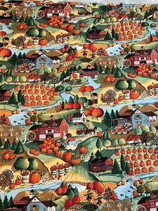 Fall Themed Cotton Fabric Country Town Pumpkins 4yd x 43 Wide - Picture 1 of 8