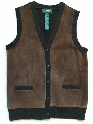Lauren Ralph Lauren Mujer S Cachemira Angora Lana Merino Cuero Suéter Chaleco Foto 1 de 4