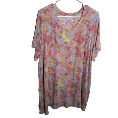Logo by Lori Goldstein Blouse Women's 2X Short Sleeve Floral Boho Casual Top - Image 1 of 4