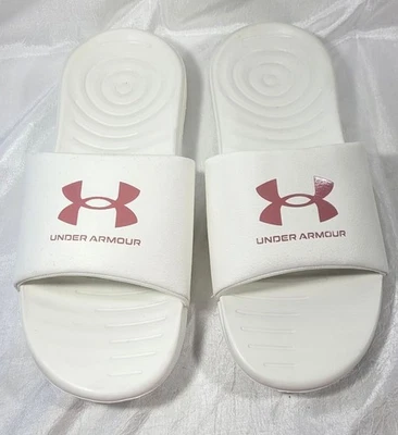 Sandalias Under Armour Ansa Fijas Deslizables - Blanco/Marfil con Rojo/Rosa - Talla EU39, US8 Foto 1 de 3