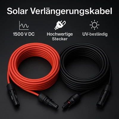 CLANDRAS MC4 Solarkabel Verlängerung 4mm² 1500V DC H1Z2Z2-K IP68 Rot + Schwarz PV Premium