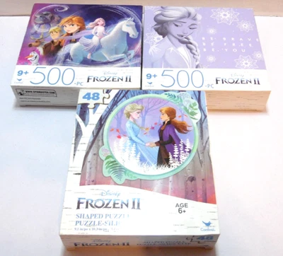 Lote de 3~2 rompecabezas Disney Frozen~1 rompecabezas en forma 48 piezas~2 rompecabezas cuadrados 500 piezas Foto 1 de 4