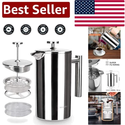 Elegante cafetera de prensa francesa 34 oz - acero inoxidable 304, apta para lavavajillas Foto 1 de 4