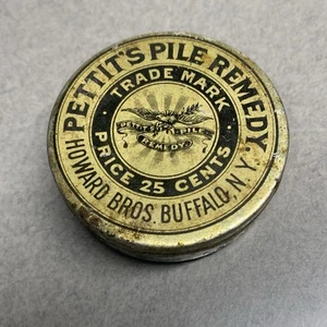 Antique 1906 Pettit’s Pile Remedy Medicine Tin Howard’s Buffalo NY - Picture 1 of 7