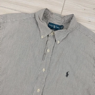 Camisa De Colección Ralph Lauren Calce Clásico Para Hombres XXL Seersucker Rayas Gris Papá Foto 1 de 4