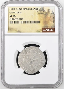 Karl VI Frankreich Silber Blanc Guenar 1380-1422 NGC SS35 Heilige Jeanne d'Arc Ära - Bild 1 von 2