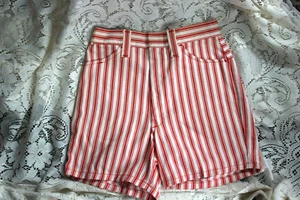 Vintage 1960 s Boys or Small Woman Billy The Kid Red Striped Jeans Shorts W 25 - Picture 1 of 4