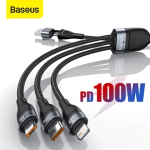Baseus Two-for-Three Multi USB Charger Cable for iPhone USB C Micro 100W PD 5A - Picture 1 of 15
