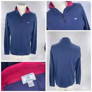 Southern Tide Skipjack Pullover M Men Blue ¼ Zip Cotton Red Collar YGI G2-280 - Picture 1 of 11