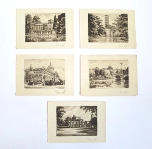 Set Of 5 Original Etching Postcards Of Potsdam Scenes Artist Signed Hand Made - Picture 1 of 11