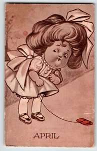 April Girl Big Haired Child Postcard Artist Dodsworth AH Co Vintage Unposted - Picture 1 of 2