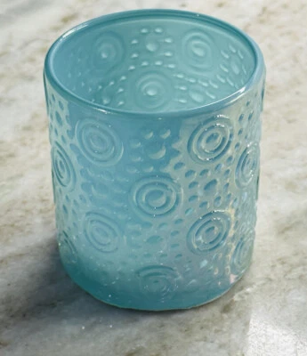 Greenbrier’s Blue Metallic Embossed Glass Candle Holder Vase Decor 2.9 In T - Image 1 of 4