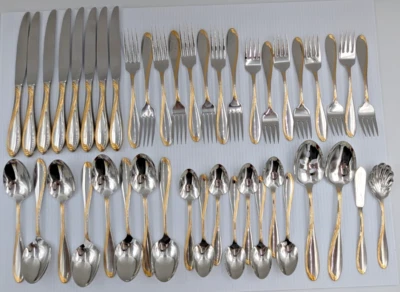 Oneida Golden Camber Stainless Gold Accent Swirl 44 pc Flatware Service for 8 - Image 1 of 4
