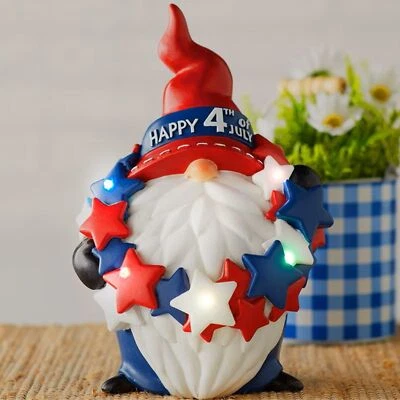 Estatua de gnomo patriótico iluminada que cambia de color 4 de julio figura decoración de mesa Foto 1 de 4