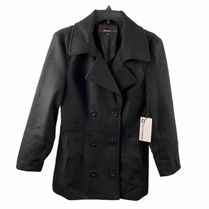 NWT Alpine Swiss Women's Pea Coat Black Wool Blend Double Breasted MSRP $165 M - Picture 1 of 15