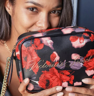 Bolso Bandolera Victoria's Secret Holiday Negro Rojo Floral Bolso Cartera Foto 1 de 4