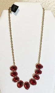 New International Concepts Red Acrylic Stone Necklace Gold Tone Chain 16” - 18” - Picture 1 of 5